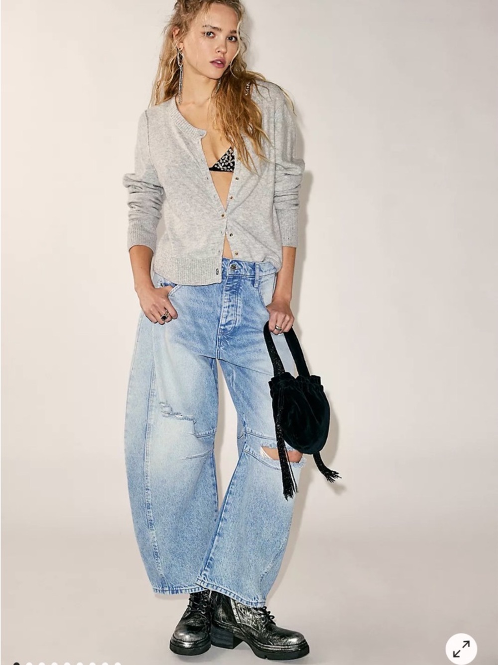 Free People Good Luck Mid-Rise Barrel Jeans Barnyard Blue